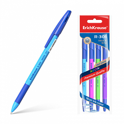 42023   ErichKrause R-301 Neon Stick&Grip 0.7,    (   4 .)