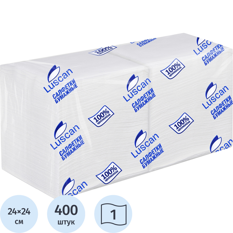 1994475 Салфетки бумажные Luscan Profi Pack 1-слойные 24х24 белые (400 листов в пачке)