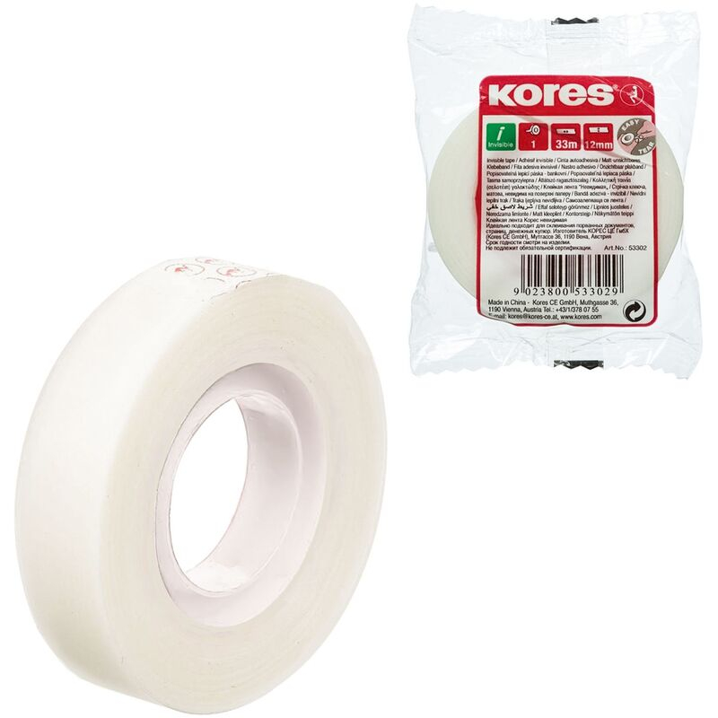 60910 Клейкая лента канцелярская Kores матовая 12 мм x 33 м