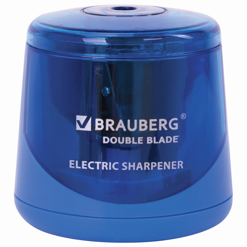 229605 Точилка электрическая BRAUBERG DOUBLE BLADE BLUE, двойное лезвие, питание от 2 батареек AA, 229605