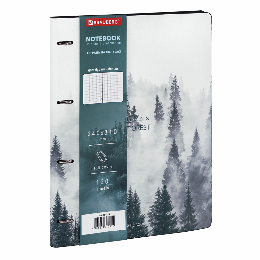 404515 Тетрадь на кольцах БОЛЬШАЯ А4 (240×310 мм), 120 л., под кожу, BRAUBERG VISTA, «Туман»