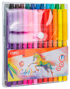 1027265 Фломастеры Deli EC10023 ColoRun Вентилируемый 24 цвета пакет с европодвесом