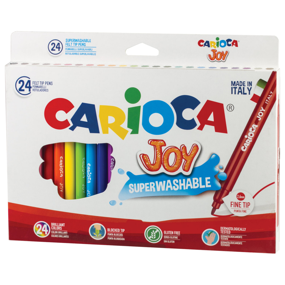 150108 Фломастеры CARIOCA (Италия) «Joy», 24 цвета, суперсмываемые, вентилируемый колпачок, картонная коробка, 40615
