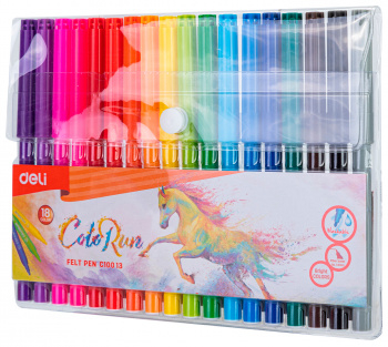 1027263 Фломастеры Deli EC10013 ColoRun Вентилируемый 18 цветов пакет с европодвесом