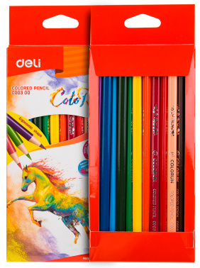 1027238 Карандаши цветные Deli EC00300 ColoRun трехгранные тополь 12 цветов коробка/европодвес