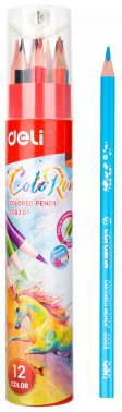 1027243 Карандаши цветные Deli EC00307 ColoRun трехгранные тополь 12 цветов картонный тубус