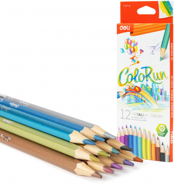 1905951 Карандаши цветные Deli EC127-12 ColoRun шестигранные дерево 12 цветов коробка/европодвес (12 шт)