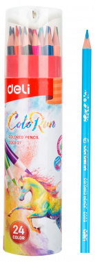 1027246 Карандаши цветные Deli EC00327 ColoRun трехгранные тополь 24 цвета картонный тубус
