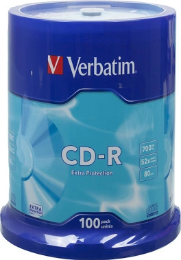 33041 Диск CD-R Verbatim 700Mb 52x Cake Box (100шт) (43411)