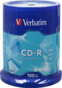33041 ���� CD-R Verbatim 700Mb 52x Cake Box (100��) (43411)