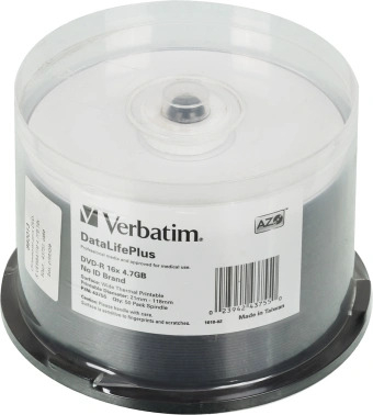 860013 Диск DVD-R Verbatim 4.7Gb 16x Cake Box (50шт) Printable (43755)