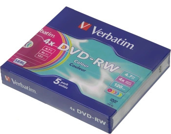 60256 ���� DVD-RW Verbatim 4.7Gb 4x Slim case (5��) Color (43563)