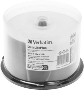 440338 ���� DVD-R Verbatim 4.7Gb 16x Cake Box (50��) Printable (43744)