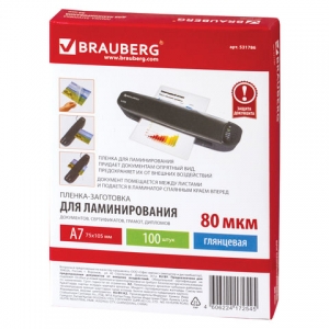 531786 Пленки-заготовки для ламинирования МАЛОГО ФОРМАТА, А7, КОМПЛЕКТ 100 шт., 80 мкм, BRAUBERG