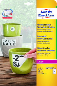 L4773REV-20     63,5x33,9 , L+K+CL,,480 .,20, Avery Zweckform