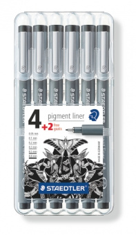 308SB6P   Staedtler Pigment Liner, 6  (0.05/0.1/0.2/0.3/0.5/0.8 ),  